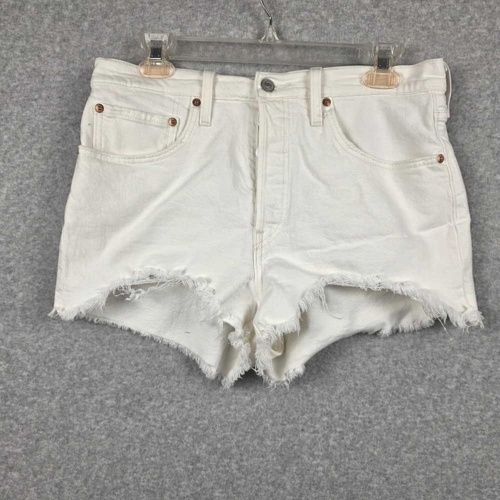 Levi's 501 Shorts Womens 30 White Denim Cut‎ Off Button Fly High Rise Frayed Hem
